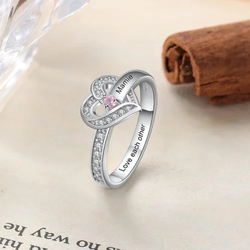 Vista 6 de Anillos de aniversario personalizados con nombres para mujer, joyería de plata de ley con 1 a 8 piedras natales simuladas anillo de promesa