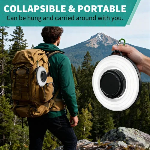 Vista 4 de Paquete de 2 luces plegables para campamento, funciona con pilas, linterna LED plegable, para campamento, luz blanca cálida, impermeable, lámpara