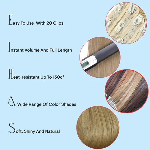 Vista 6 de CAISHA XXL - Juego de 8 extensiones de cabello con clip de 24 pulgadas, extensiones de cabello lacio rojo burdeos CES10