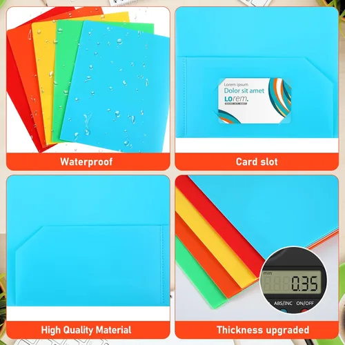 Vista 4 de Maitys 150 carpetas de plástico resistentes con 2 bolsillos para documentos, 5 carpetas de colores con soporte para tarjetas para papel