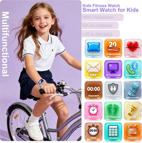 Vista 2 de Reloj inteligente para adolescentes y niños, 1.8 pulgadas IP68 para niños y niñas, seguimiento de actividad física, uso dual independiente