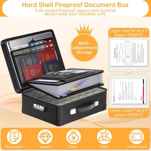 Vista 5 de DocSafe Caja de Documentos Ignífuga de 6400°F con Cerradura, Caja Fuerte de Caso Duro Aislada Térmicamente Ignífuga Resistente al Agua de 10 Capas