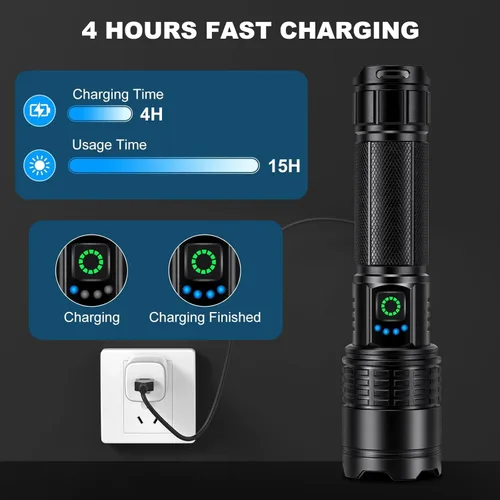 Vista 3 de Kmivo 3 Pack Rechargeable Flashlight High Lumens, 990,000 Lumens Bright LED Flashlights with Adjustable Focus, 5 Modes, IPX7 Waterproof Powerful