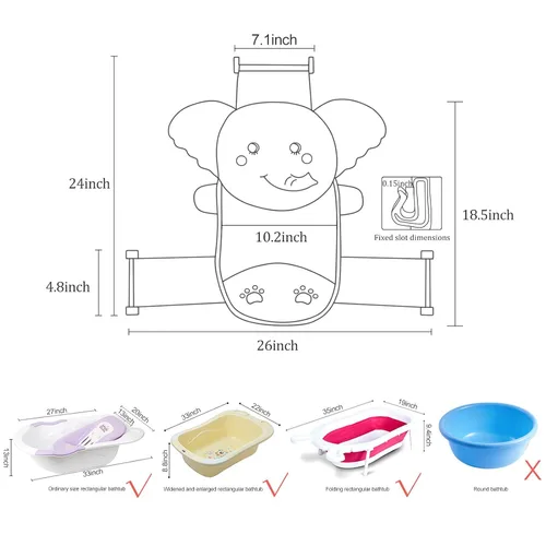 Vista 3 de AIR&TREE Red de Soporte para Asiento de Baño para Bebé, Secado Rápido, Ajustable, Cómoda, Antideslizante, Cabestrillo de Malla para Ducha en Bañera