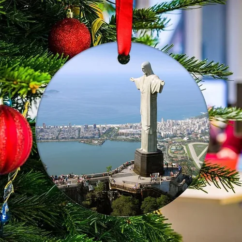 Vista 29 de Adorno de Navidad 2023 Florencia Italia Adorno de Navidad de cerámica Catedral Casas Santa María del árbol de Navidad, adorno colgante de regalo