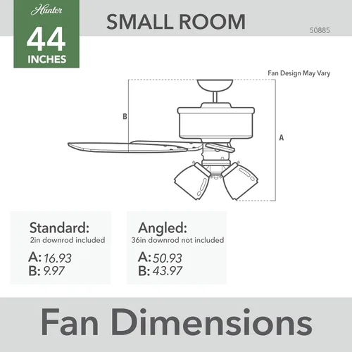 Vista 10 de Hunter Swanson 50885 - Ventilador de techo interior de 44 pulgadas con luces LED, ventilador de techo blanco con cadena de tracción