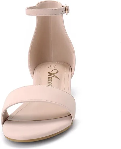 Vista 27 de Athlefit Sandalias para niñas, puntera abierta, correa en el tobillo, tacones bajos, zapatos de vestir para niñas pequeñas y grandes