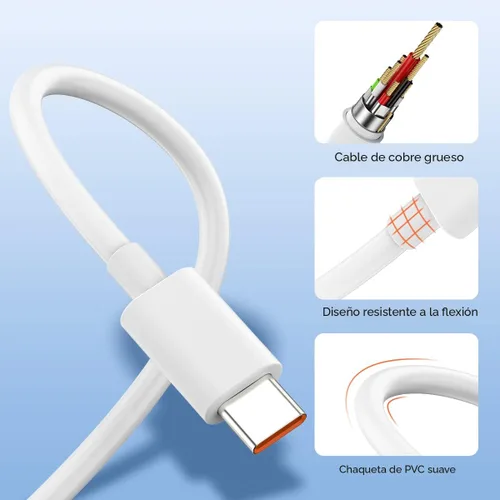 Vista 7 de 6A para Xiaomi Cable Cargador 120W Hypercharge USB Tipo C Cable de carga rápida