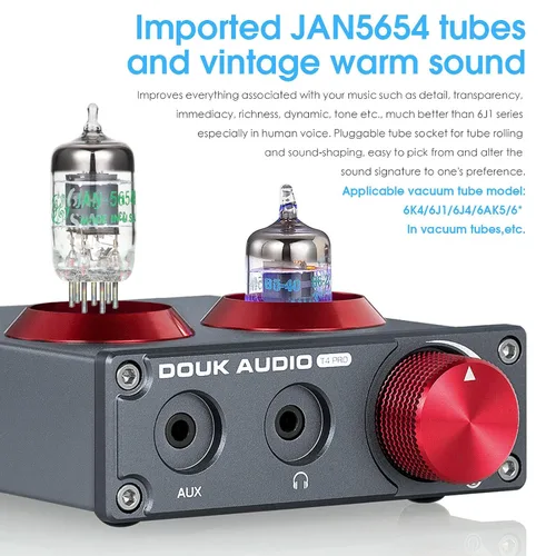 Vista 6 de Douk Audio T4 PRO Preamplificador de Fono de Tubo de Vacío, Preamplificador de Tocadiscos MM, GE5654 Amplificador de Auriculares Hi-Fi para Cine