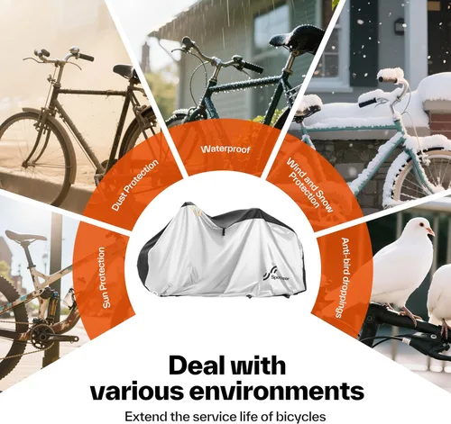Vista 9 de Sportneer Cubierta para bicicleta: Fundas impermeables para bicicletas al aire libre con orificio de bloqueo y bolsa de almacenamiento, cubiertas