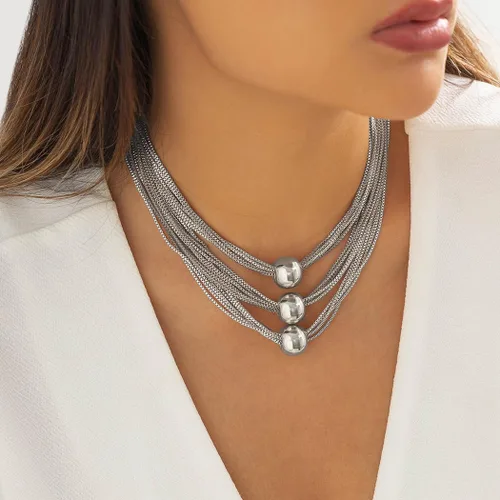 Vista 3 de Sixexey Collares de plata en capas con borlas, collar de cadena geométrica esfera, accesorios para mujer
