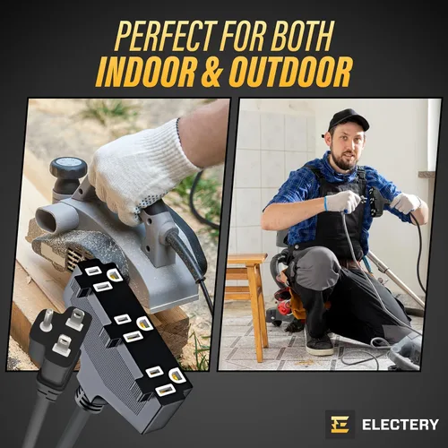 Vista 7 de Cable de extensión para exteriores, múltiples enchufes, tira de alimentación negra de 20 pies para exteriores, cable de alimentación impermeable