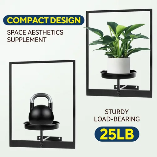 Vista 5 de Paquete de 3 estantes de metal negro para plantas de interior, estantes colgantes para plantas, marco de fotos, estante para plantas al aire libre
