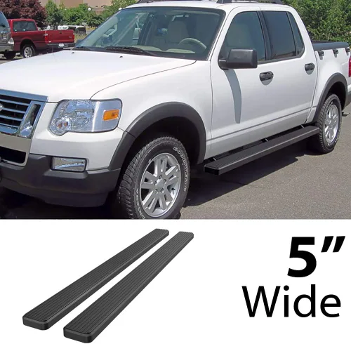 Vista 2 de APS Estribos de 5 pulgadas negro mate compatibles con Ford Explorer Sport Trac 2007-2010 Crew Cab acero inoxidable