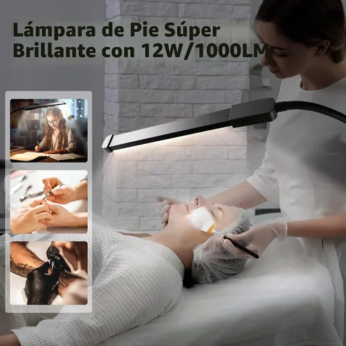 Vista 5 de Hanaking Lámpara de pie con control remoto, lámpara LED brillante para extensiones de pestañas, lámpara de pie regulable de 4 colores para belleza