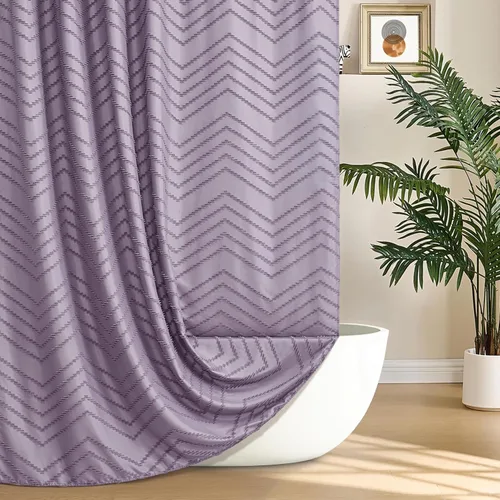 Vista 32 de Cortina de ducha Siiluminisoy de 36x72 beige, cortina de ducha de tela de tamaño pequeño, cortinas de ducha de tela con tufting, diseño chevron a