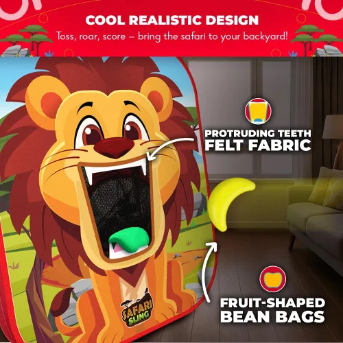Vista 4 de SWOOC Games® - Safari Sling™ Juego de lanzamiento de bolsa de frijoles 2-en-1 para niños Juego de Cornhole para niños con configuración en 5
