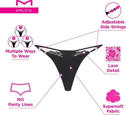 Vista 5 de Maidenform Tanga ajustable M para mujer, bragas invisibles, correas multidirección, paquete de 3