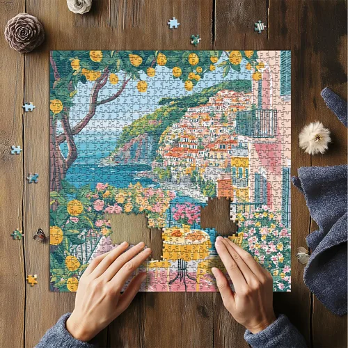 Vista 3 de Italy Cinque Terre Puzzle Puzzles for Adults 1000 Pieces, Colorful Beach Puzzle with Flower, Summer Ocean Scenery Art, Italian Seaside Landscape