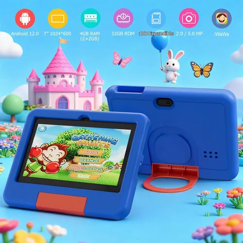 Vista 2 de Tableta Android de 7 pulgadas con funda, 4 GB de RAM 32 GB ROM 1 TB Expand, procesador de cuatro núcleos Tablet PC, pantalla IPS de 1024 x 600