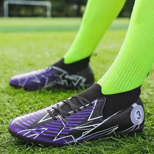 Vista 2 de zcdyn Zapatos de fútbol unisex para niños grandes Fgag de caña alta, zapatos de fútbol para jóvenes, entrenamiento profesional, césped, botas