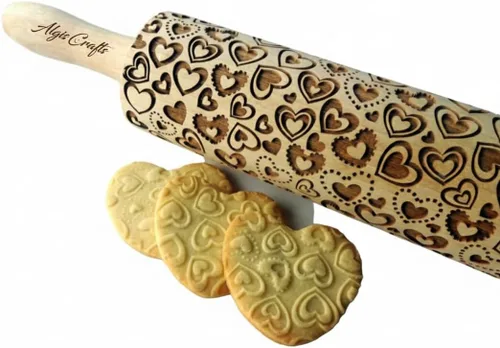 Vista 8 de Rodillo de relieve de abedul grabado en madera, rodillo de masa en relieve para galletas o arcilla de Algis Crafts