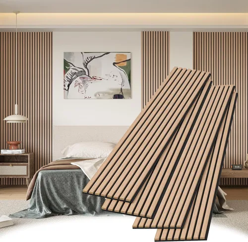 Vista 13 de POHARE Paneles de pared de listones de madera, paquete de 2 paneles decorativos de madera de 8 x 1 pie para pared, elegantes paneles de pared