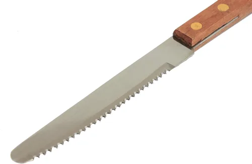 Vista 4 de TrueCraftware - Cuchillo de carne de punta redonda de acero inoxidable de 4 pulgadas con mango de madera, juego de 12 cuchillos de carne dentados