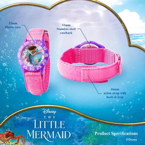 Vista 3 de DISNEY The Little Mermaid Live Action - Reloj analógico de cuarzo para niños, Rosado, Moderno