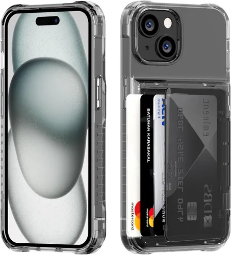 Vista 8 de ACANDYA Funda protectora transparente para iPhone 15 con tarjetero de crédito, protección resistente, antiarañazos, antiarañazos, amarilla