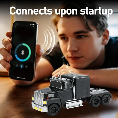 Vista 2 de WSTER American Truck Altavoz Bluetooth, modelo de coche retro, inalámbrico portátil con sonido estéreo HD, emparejamiento TWS, reproducción Negro