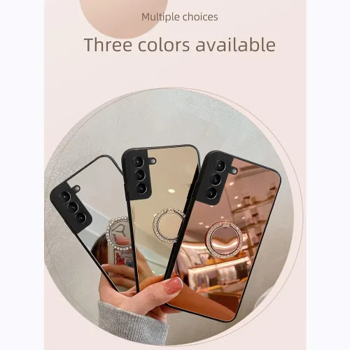 Vista 3 de Funda de espejo compatible con Samsung Galaxy A12 5G, carcasa rígida de policarbonato TPU con soporte de anillo de diamante, agarre de dedo, soporte