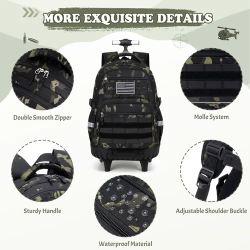 Vista 4 de Mochila con ruedas de camuflaje para niños, Camuflaje Blackgray