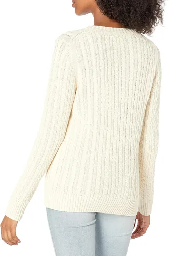 Vista 2 de Tienda Essentials - Suéter de manga larga con cuello redondo para mujer, de punto trenzado, (disponible en talla extragrande)