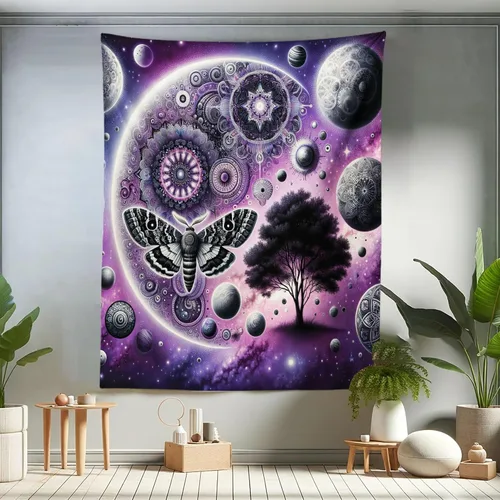 Vista 66 de Ambesonne Tapiz hippie, abrazo de hongos de ensueño y árbol de la vida místico y mandal verde, decoración de tela para colgar en la pared