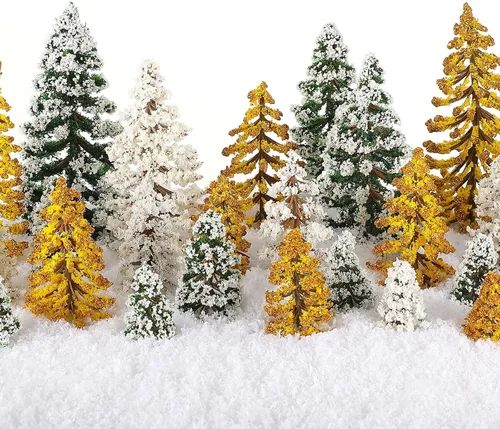 Vista 14 de Skylety 35 Piezas Árboles Modelo de 1.2-6.3 Pulgadas Árboles Miniatura Mixtos Suministros de Diorama Plantas Falsas Escenario de Tren Paisaje Pueblo