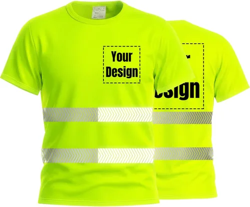 Vista 28 de Camiseta Hi Vis con tira reflectante de alta visibilidad, camisetas de seguridad personalizadas para tu logotipo, camisas de trabajo al aire libre