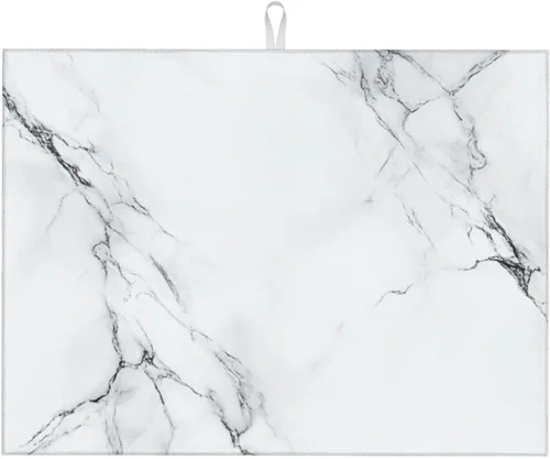 Vista 34 de Tapete de secado de platos de mármol blanco dorado para encimera de cocina, absorbente de 16 x 18 pulgadas, placa de microfibra de vidrio