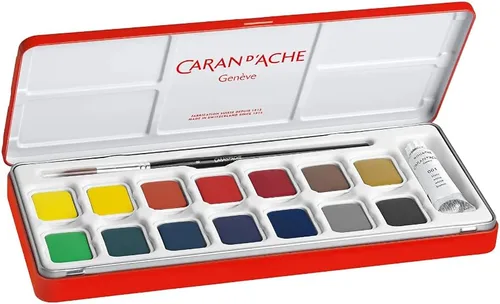 Vista 2 de Caran d'Ache Gouache Studio - Juego de 15 colores surtidos en lata de metal