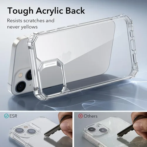 Vista 5 de ESR Funda para iPhone 14/iPhone 13, protección de grado militar con esquinas que absorben los golpes, parte trasera acrílica resistente a