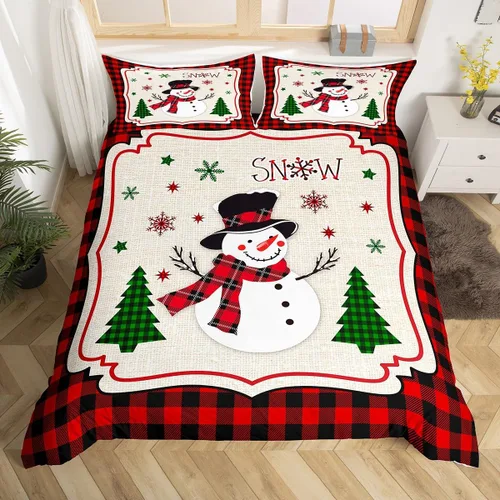Vista 35 de Juego de funda de edredón con diseño de ciervo de cabaña, tamaño twin, juego de ropa de cama rústica de tablón de madera de árbol de Navidad