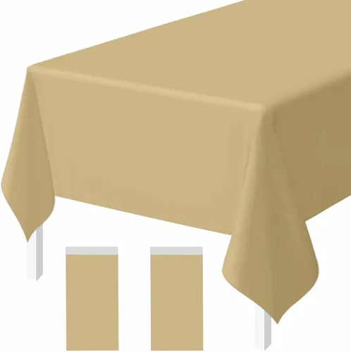 Vista 12 de Paquete de 2 Manteles de Plástico Beige Desechables Cubiertas de Mesa Mantel Rectangular Beige para Fiesta Baby Shower Boda Cumpleaños Mantel