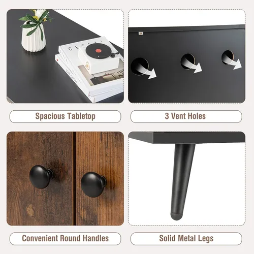 Vista 4 de Tangkula Caja de arena para gatos, baño para gatos con división, almohadilla para rascar, pata de metal, gabinete cerrado para mascotas con puertas