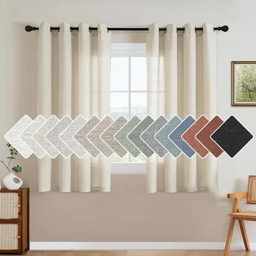Vista 39 de H.VERSAILTEX Elegant - Cortinas texturizadas de lino natural mezclado con eficiencia energética, filtrado de luz, con ojales de níquel