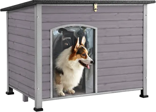Vista 6 de Casa para perros de tamaño pequeño a grande, refugio para cachorros para interiores y exteriores, con suelo elevado, perrera duradera e impermeable