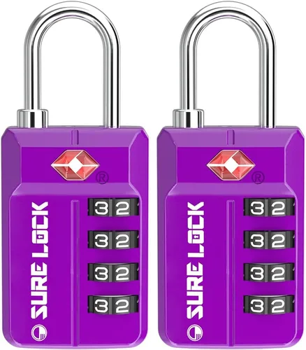 Vista 15 de SURE LOCK Cerradura de combinación reiniciable de 4 dígitos aprobada por la TSA con alerta abierta, diales de fácil lectura, para equipaje 17021ALL