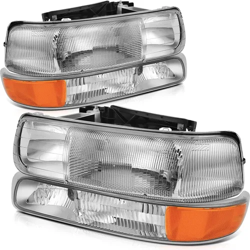 Vista 44 de Conjunto de faros delanteros para Chevy Avalanche 1500 2003-2006 para Avalanche 2500 03-06 para 1500 Classic 2007 carcasa negra reflector ámbar