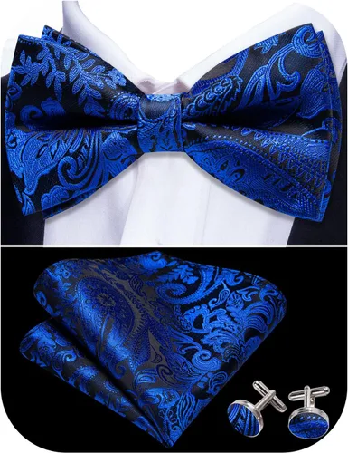 Vista 56 de Barry.Wang Pajarita de Rayas Paisley para Hombre de Seda Preatada Pañuelo de Bolsillo Gemelos Juego Formal Boda Fiesta Graduación