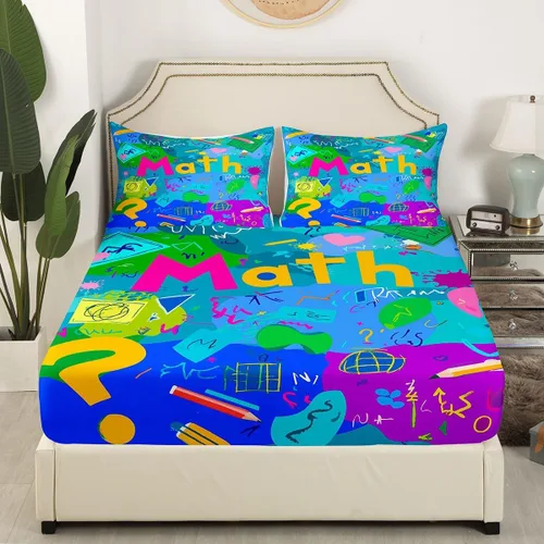 Vista 3 de Juego de ropa de cama ajustable con fórmula informática para niños y niños, diseño de geometría de acuarela, números, fórmula matemática, juego