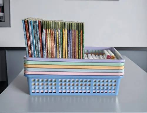 Vista 5 de Paquete de 6 bandejas de papel de plástico para aulas, organizadores coloridos para suministros escolares, organización de aula y bandeja